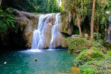 Paradise waterfall in deep  forest turquoise water