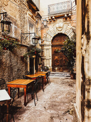 Fototapeta na wymiar quiet corner, romantic place, vacation, rest, cafe, old town