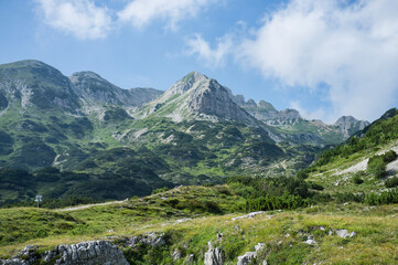 Fototapeta na wymiar panoramic view of mountain range: Gruppo della Carega, Italy