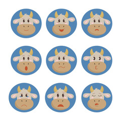 Obraz premium Cartoon emotion set of Character Cow face.