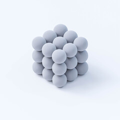 cube consisting out of white ball spheres on white background 3d render illustration