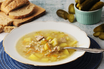 Rassolnik, traditional soup of Russian cuisine
