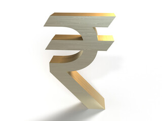 Indian Rupee sign on isolated, 3d rendering