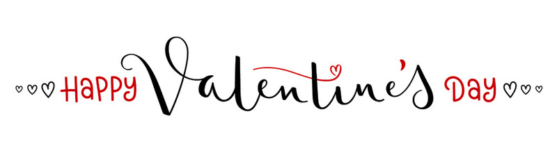 HAPPY VALENTINE'S DAY black and red vector hand lettering banner with heart motifs