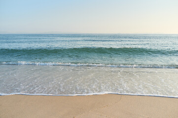 Natural minimalist seascape environment. Beautiful sand beach in Tarifa, Cadiz, Andalusia, Spain