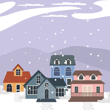 houses at winter landscape vector design