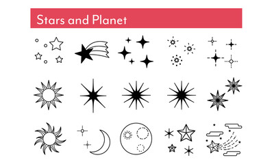 stars and Planet vector Icon set