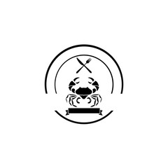 Crab, seafood. icon crab label, logo, print sticker for Meat Restaurant, seafood. Logo design isolated white background