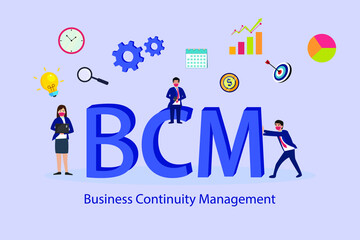 Business continuity management BCM 2D flat vector concept for banner, website, illustration, landing page, flyer, etc