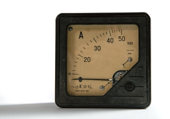 1964 50 amp ammeter. Old ammeter made in the USSR on a white background.
