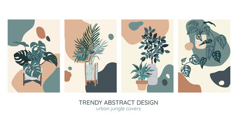 Set of four covers templates, indoor plants