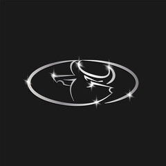 Metallic bull head symbol on black background. Abstract linear ox logo for the Chinese lunar calendar.
