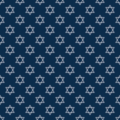 Traditional seamless pattern with white Stars of David on a dark blue backdrop 