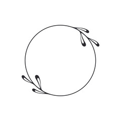 Frame template. Wreath. Round frame with vine. Hand drawn floral wreaths. Vector hand drawn design element. Round border with space for text. Leaf wreath. Logo template. Plant frame. Flowers frame.