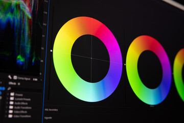 video editing, post production - closeup of color scopes in editing software
