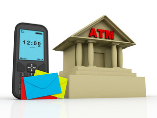 3d rendering Envelope network with mobile phone near bank
    