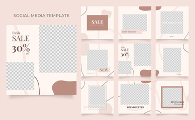 social media template banner blog fashion sale promotion. fully editable instagram and facebook square post frame puzzle organic sale poster. brown red beige vector background