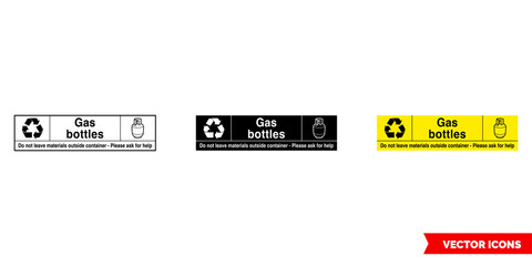 Gas bottles do not leave materials outside container landscape hazardous waste recycling sign icon of 3 types color, black and white, outline. Isolated vector sign symbol.