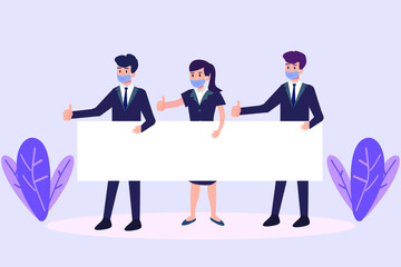 Successful business vector concept: Group of business people showing okay gesture with copy space 