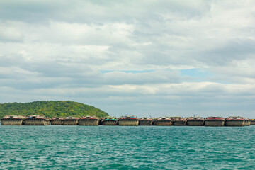 Sand barges baot was floating on sea