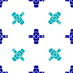 Blue Knee pads icon isolated seamless pattern on white background. Extreme sport. Skateboarding, bicycle, roller skating protective gear. Vector Illustration.