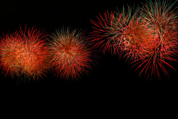 Fireworks blooming on the night sky 