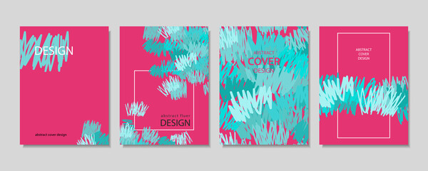 Abstraction cover templates set, drawing with marker. Pink and blue color. Flyer, presentation, banner, poster design. Vector paint abstract background.