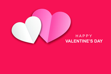 Background with several paper volume hearts, red and white on pink