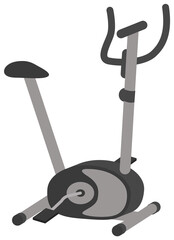 Vector excercise bike illustration isolated on white background. Sport gym club professional equipment. Stationary exercise bike for training workout, cardio trainer, modern sportive accessory