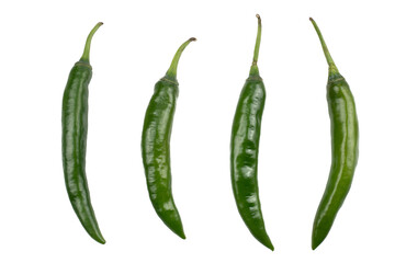 Fresh Green chili pepper isolated on white background, concept of vegetable ingredients in food.copy space for text