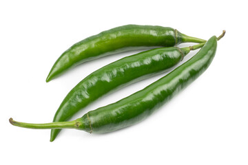 Fresh Green chili pepper isolated on white background, concept of vegetable ingredients in food.copy space for text