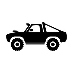 Offroad pickup icon. SUV. Black silhouette. Side view. Vector flat graphic illustration. The isolated object on a white background. Isolate.