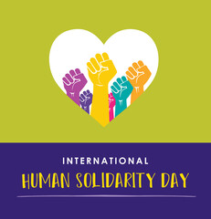 International Human Solidarity Day Design. Hands raised in the air - unity and diversity concept, editable vector illustration.