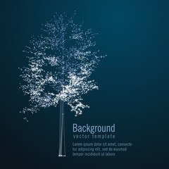 Wireframe mesh image of tree. Low poly background. Composed of polygon. Illustration consists of lines, dots and shapes. Wireframe connection structure. Eco vector