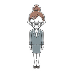 マスクをした日本人ビジネスウーマンのイラスト