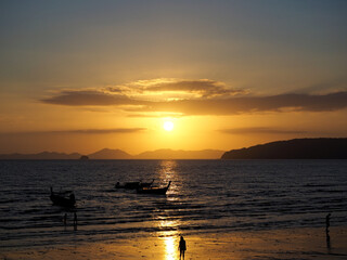 Sunset on a tropical beach.Thailand, Krabi province.