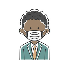 マスクをした黒人ビジネスマンのイラスト