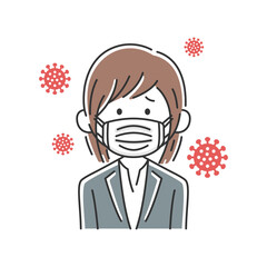 マスクをした日本人ビジネスウーマンのイラスト