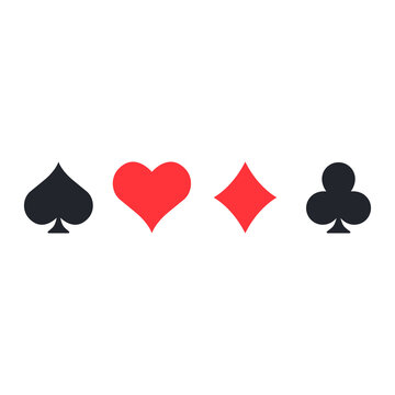 Playing card suits icon set. Casino symbols. Vector illustration isolated on white.