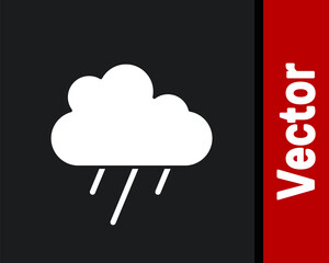 White Cloud with rain icon isolated on black background. Rain cloud precipitation with rain drops. Vector.