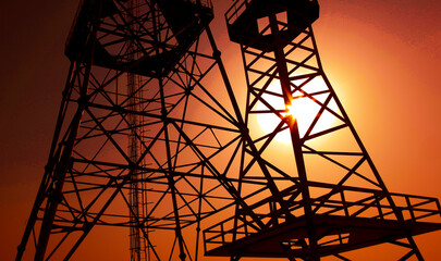 Communication tower in the sunset
