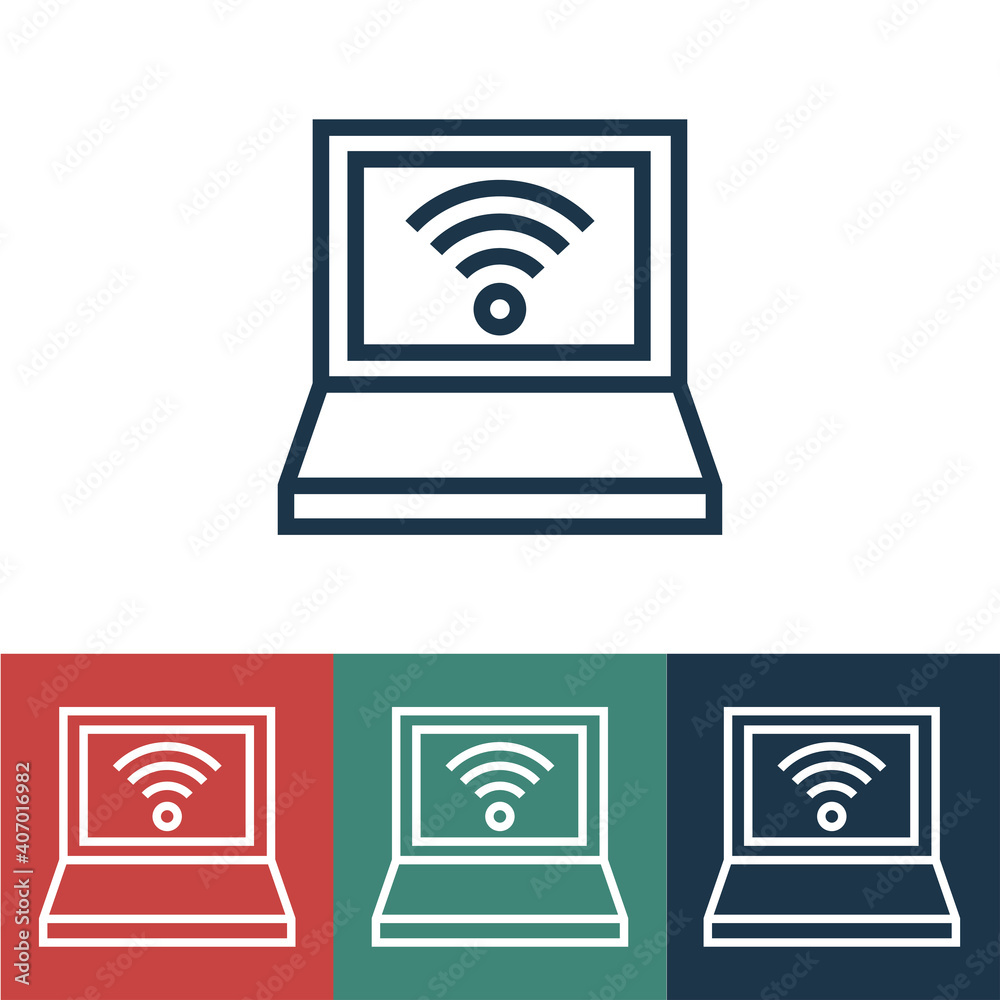 Poster Line icon laptop with wifi network