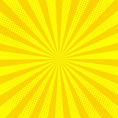 Comic book halftone effect template with radial yellow background, vector illustration eps 10.