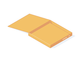 Open cardboard isometric box for warehouse and delivery concept.