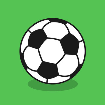 Football and soccer ball. Vector illustration on plain green background.