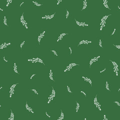 Seamless Pattern with Thyme Sprigs and Branches on Green Background.