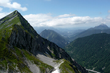 Mountain hiking through Ammergau Alps, Tyrol, Austria