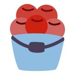 Blue bucket of red apples. Simple flat or doodle cartoon style. Harvesting time. Nature and ecology. Vegan or vegetarian lifestyle. Healthy food. Agriculture and gardening. Friuts and vegetables