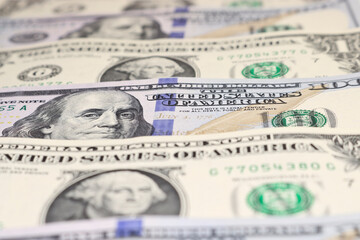 Currency American dollars - paper banknotes. Money background.