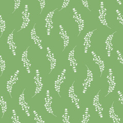 Seamless Pattern with Thyme sprigs on Green Background.